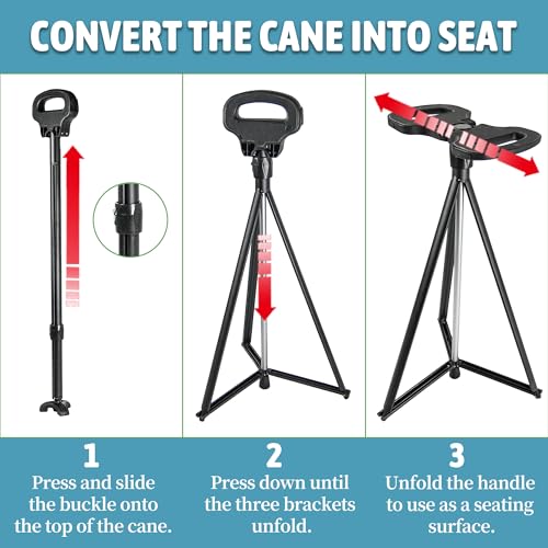 Image of ALEVMOOM Walking Cane with Seat Folding Lightweight, 2-in-1 Cane Stool for Adults, Aluminum Walking Stick with Seat, Stick Chair Portable Stool for Senior