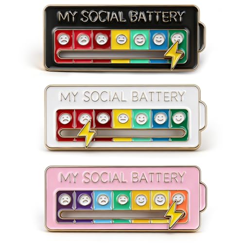 Social Battery Pin My Social Battery Slider Pin for Introverts Adjustable Funny Mood Tracker Enamel Pin Cute Badge Pins for Backpacks Bags & Clothes Cool Funny Pins Gifts (Black/White/pink)