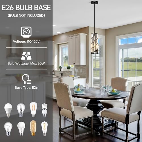 Esfos Black Pendant Lights Kitchen Island 1 Pack, Mini Crystal Chandeliers with Adjustable Height, Modern Pendant Lights Ceiling Lighting Fixtures for Kitchen Island, Dinning Room, Bedroom, UL, E26 - image 3