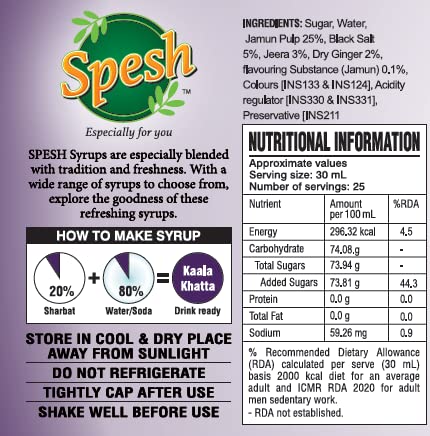 Image of SPESH Kala Khatta Syrup 700 ML | Premium Instant Refreshing Drink | Ready to Mix With Water, Milk, Ice Creams, Faloodas, Mock Tails, Desserts & Sweets