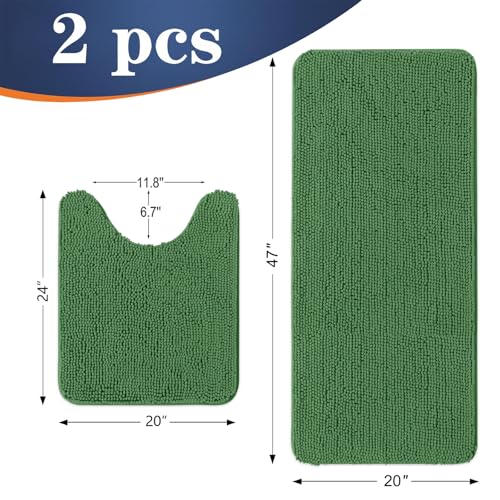 Image of OLANLY Bathroom Rugs Sets 2 Piece, Soft Absorbent Chenille Bath Mats and U-Shaped Contour Toilet Mat Area Rug Set, Machine Washable Bath Carpet, Home Decor Accessories(47 inchx20 inch+24 inchx20 inch, Olive Green)