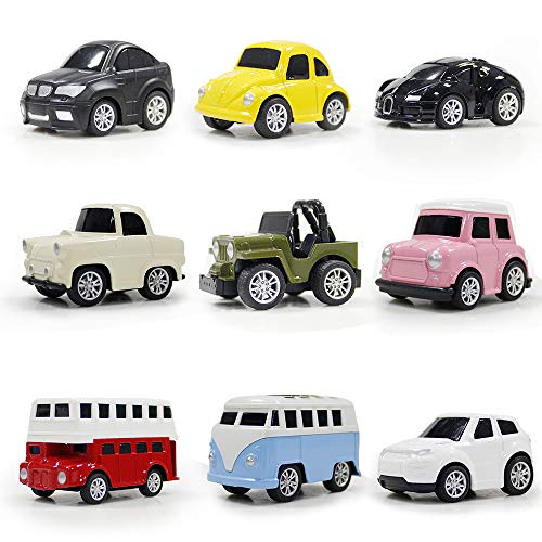 HANMUN Métal Pull Back Voiture Jouets - 9 Pcs Mini Voitures Moulée sous Pression Véhicules Miniatures à Friction Ensemble de Jouets pour Enfants de 3 Ans et Plus