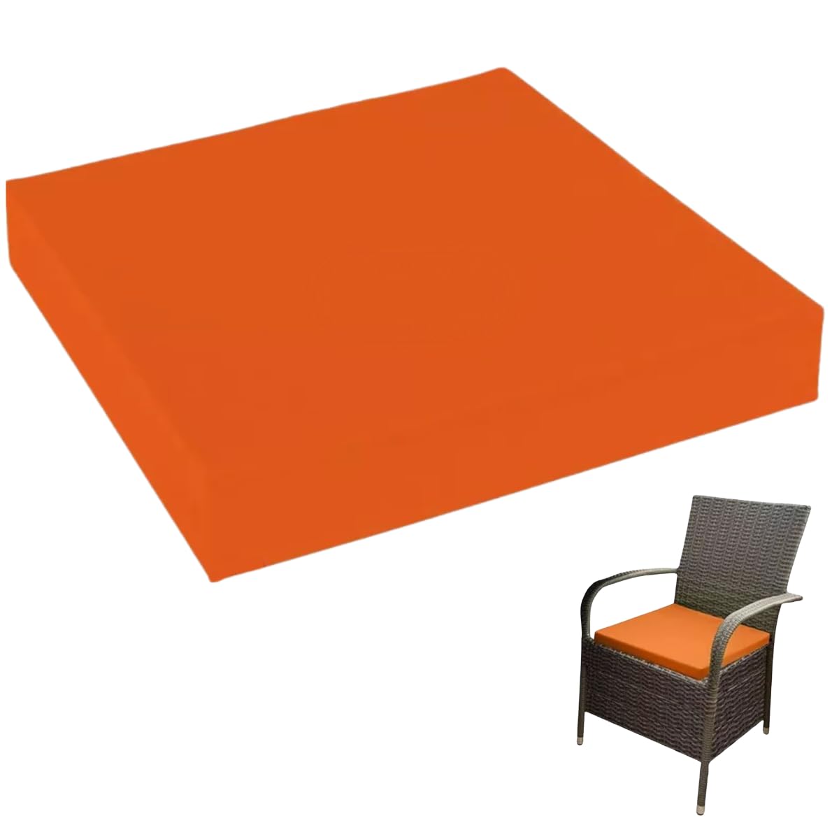 4cm Thick Waterproof Chair Cushion Removable Zipped Cover Foam Seat Pad for Kitchen, Dining Room, Garden Patio & Rattan Furniture (Orange, 18" x 20" (45 x 50 cm))