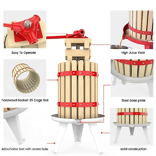 Image of 1.6 Gallon Fruit and Wine Press, Manual Cider Juice Maker with Solid Beech Wood Basket & Heavy-Duty Stand for Apples, Grapes, Berries
