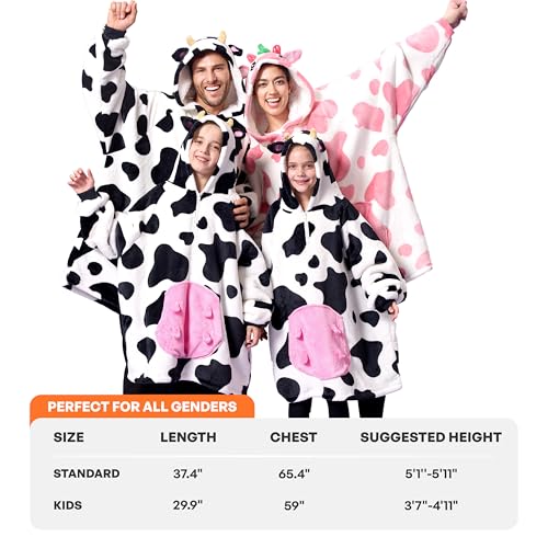 Image of Giggling Getup Wearable Blanket Hoodie for Girls and Boys Sherpa Fleece Hooded Blanket Sweatshirt Warm Cozy Sherpa Wearable Throw Oversized Hoodie with Giant Pocket & Sleeves for Kids Cow