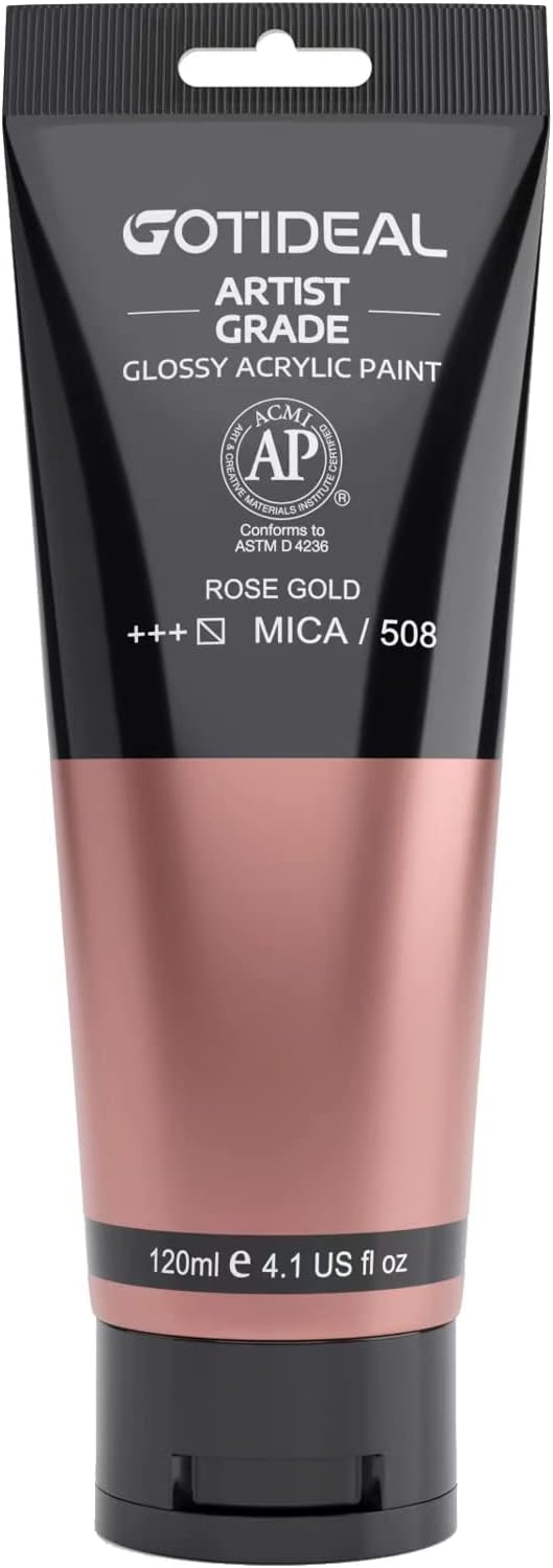 Acrylic Paint Metallic Rose Gold(120ml, 4.1 oz) Non Toxic Non Fading,Rich Pigments for Painters, Adults & Kids, Ideal for Canvas Wood Clay Fabric Ceramic Craft Supplies