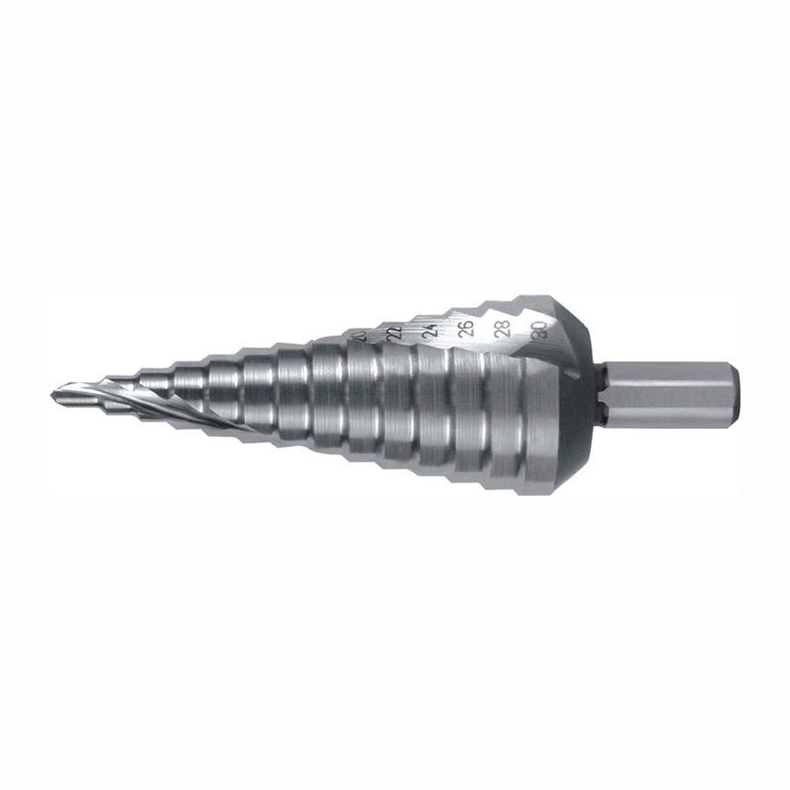 RUKO 101052 HSS Step Drill, Spiral Fluted with Split Point, Size No. 2, 4-30mm Drilling Range, 100mm Length, 10mm Shank Diameter