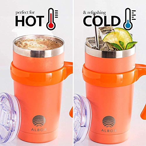 ALBOR Triple Insulated Stainless Steel Tumbler 20 oz Peach Coffee Travel Mug With Handle