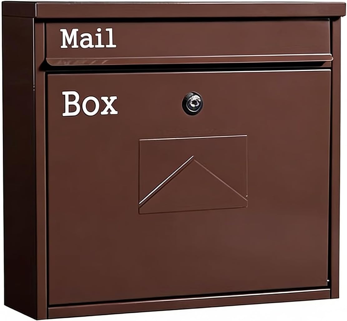 Wall Mount Mailbox, Curbside Locking Security Mailbox, Easy to Install, Galvanized Steel Wall Mount Mailbox for Home Office and School(with Text)