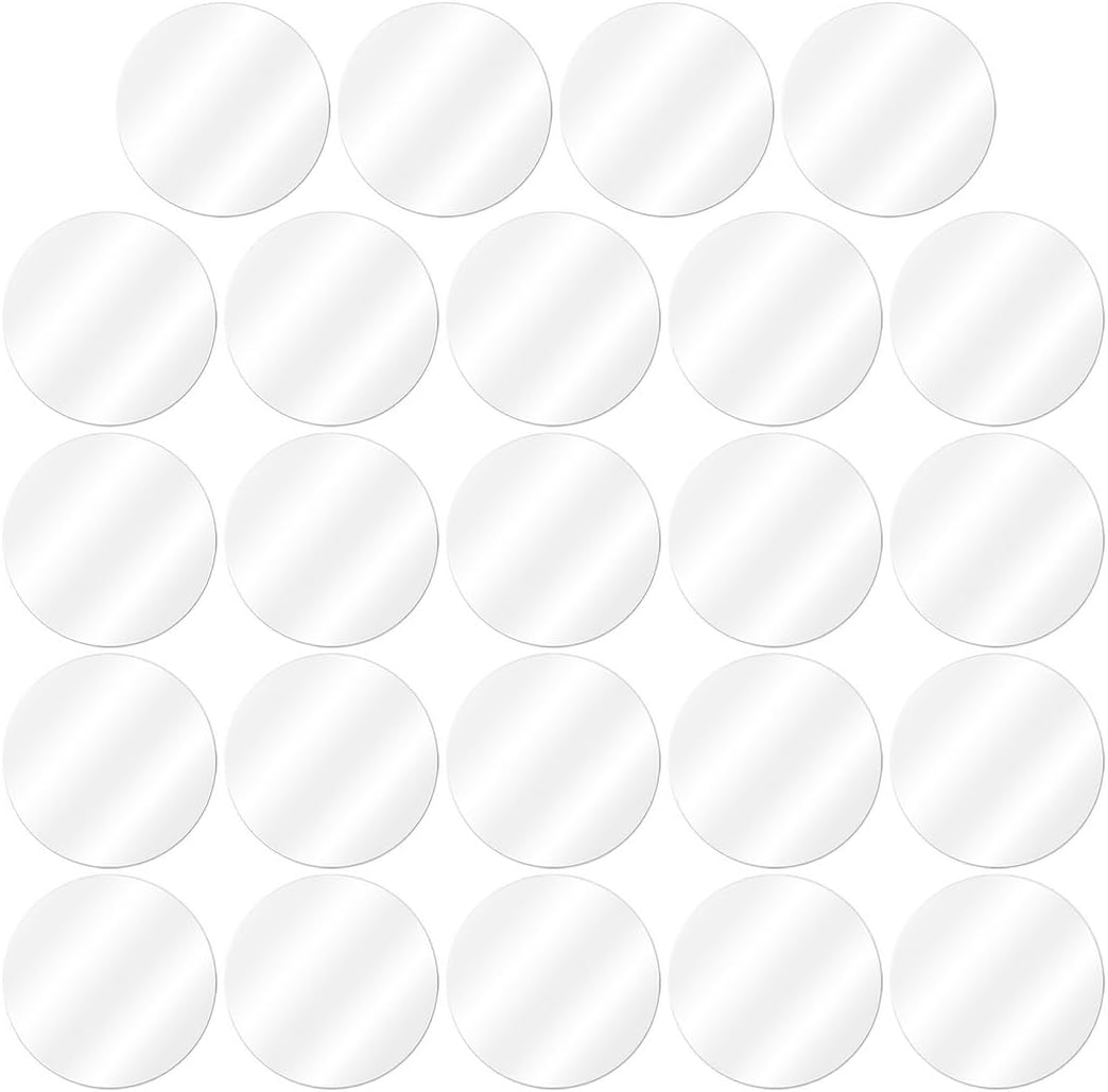 Acrylic Mirror Plates 24-Pack, Round Frameless Tiles for Wall Hanging, Candle Tray Discs, Safe Alternative to Glass, Tabletop Decor