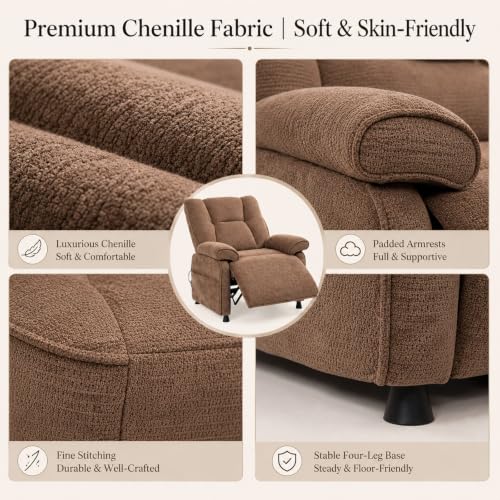 Image of Electric Recliner Chair, 90 to 160 Adjustment with Remote, Brown | Recliner Sofa with USB & Type C Charging, Chenille Upholstery and Side Storage Pocket, Zero Gravity Home Theater Seating