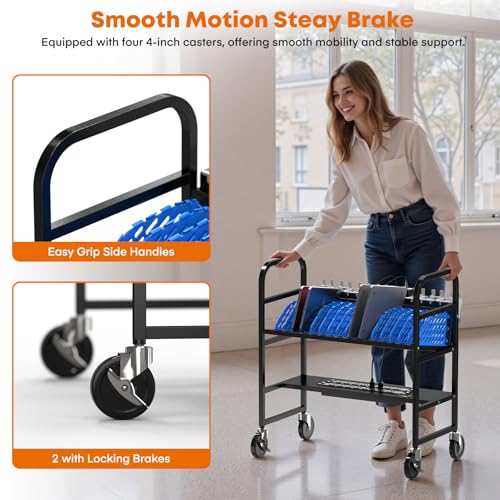Image of 16-Device Laptop and Tablet Charging Station, Open Charging Cart with Cord Charger Management, Grounding Protection - Chromebook Organizer for Classroom, Office and Libraries