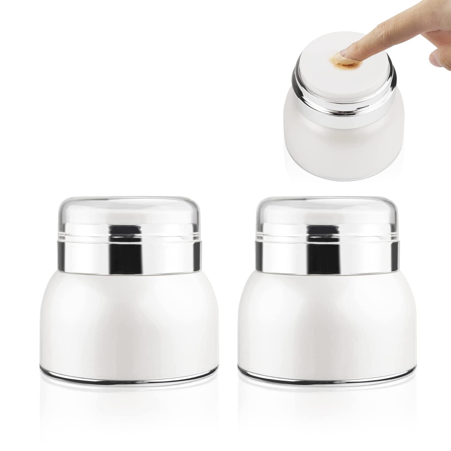 2 Pack 1 Oz/30ml Airless Pump Jar Pot, Empty Acrylic Vacuum Face Cream Jar with Press Pump, Portable Refillable Travel Lotion Sample Cosmetic Container for Essence, Lotion, Moisturizer, Eye Cream