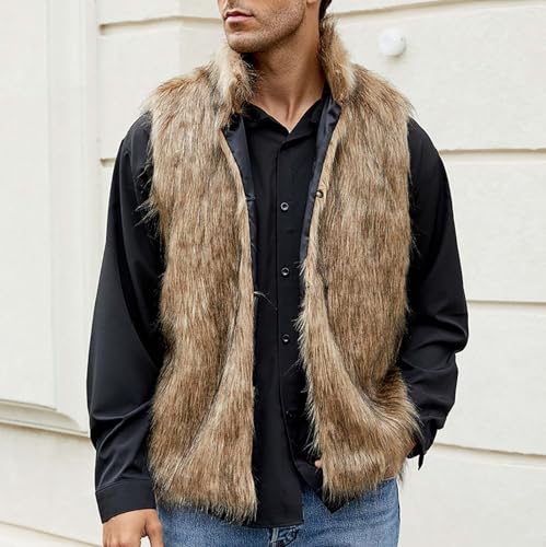 Mens Faux Fur Hooded Vests Fashion Fuzzy Sleevless Cardigan Cozy Thermal Sherpa Vest Jacket Plus Size Plush Outerwear3