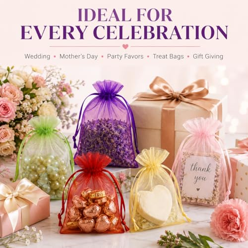 Image of Hopttreely 50PCS Organza Bags, 6x9 Mixed Color Large Gift Bags Mesh Bag Drawstring for Goodie Candy Jewelry Sachet Mother's Day Wedding Party Favor Treats Gifts