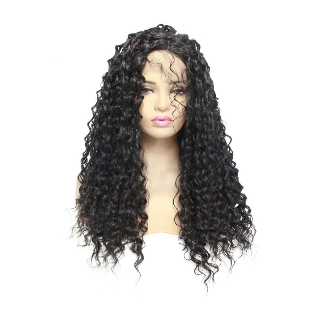 xiuling4568 13X3 Synthetic Lace Front Wigs for Women, Long Curly Lacefront Wig 150 Density Hair Heat Resistant, Black Hairs Extensions(18inch)