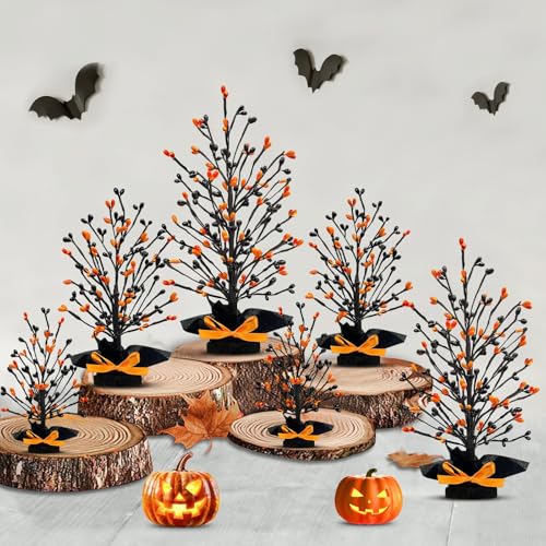 [ 3 Pairs Different Sizes ] TURNMEON Halloween Tree, 6 Pack Halloween Tabletop Mini Trees Artificial Spooky Tree for Halloween Decorations Indoor Home Party Table Decor