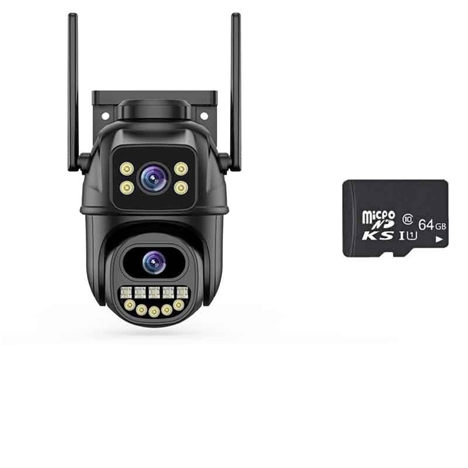 JVDDI 8MP HD WiFi IP Camera Outdoor Zoom 2 Lens 2 Screen PTZ Camera Auto Tracking Home Security CCTV Surveillance(2LENS 8MP ADD 64G)