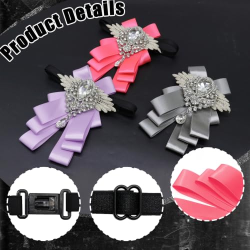 Image of Luckyvestir Womens Mens Bow Tie Ribbon Black Rhinestone Bow Ties Men Large Crystal Bowknot Bowtie for Wedding Party Banquet