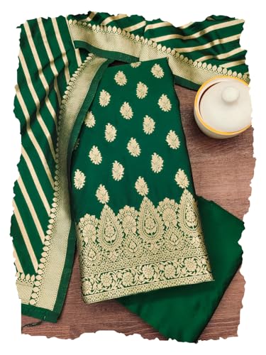 Image of DEVANGI Women's Banarasi Silk Unstitched Salwar Suit Dress Material With Dupatta