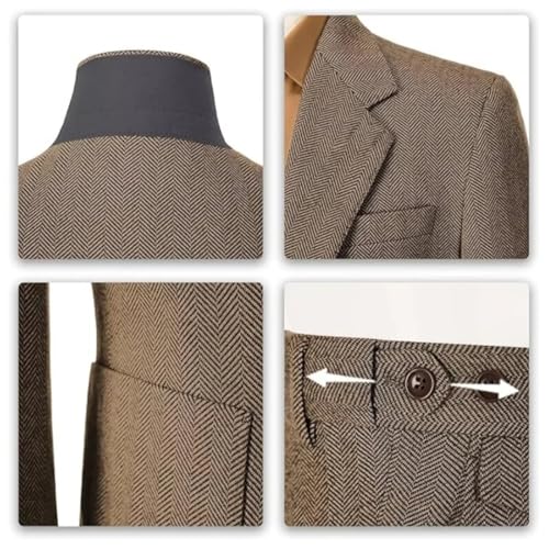 Men Slim Fit Tweed Suit | 2-Piece Herringbone Set (Jacket+Pants)4