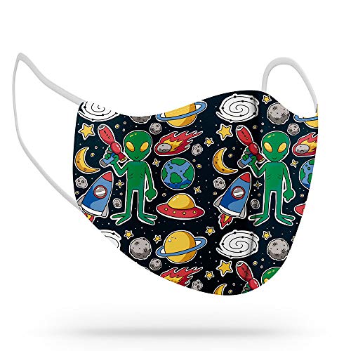 Máscara de Proteção Facial Personalizada Estampada Tecido Reutilizável Lavável Alien Et Galáxia Tama
