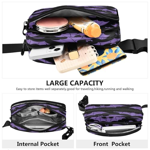 Riñonera morada para pasear al perro y correr con diseño de murciélagos C873 7