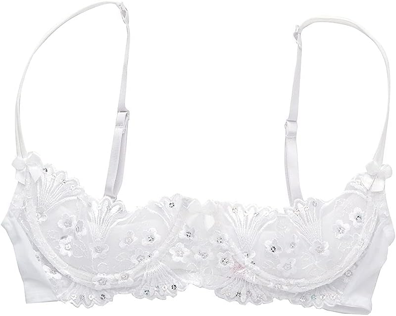 Shirley of Hollywood Women's Sparkling Sequin Embroidered Shelf Bra 380 32 White