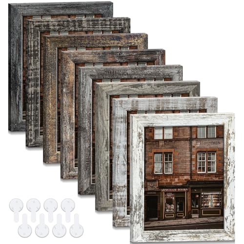 Bagous 8x10 Picture Frames Set of 8 Vintage Rustic Farmhouse Industrial Style Photo Frames High Definition Real Glass for Tabletop or Wall Hanging