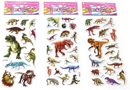 Miniatura 7 de Calcomanías de dinosaurio 3D hinchadas (más de 200 piezas) calcomanías de dinosaurio jurásico tiranosaurio Rex, 14 hojas para niños, álbumes de