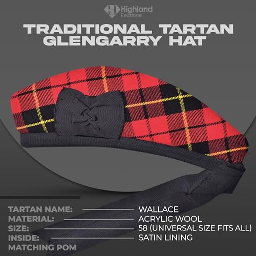 Glengarry Cap-Traditional Scottish Hat, Acrylic Wool Tartan Glengarry hat, Kilts/Bagpipes Accessories (Wallace)