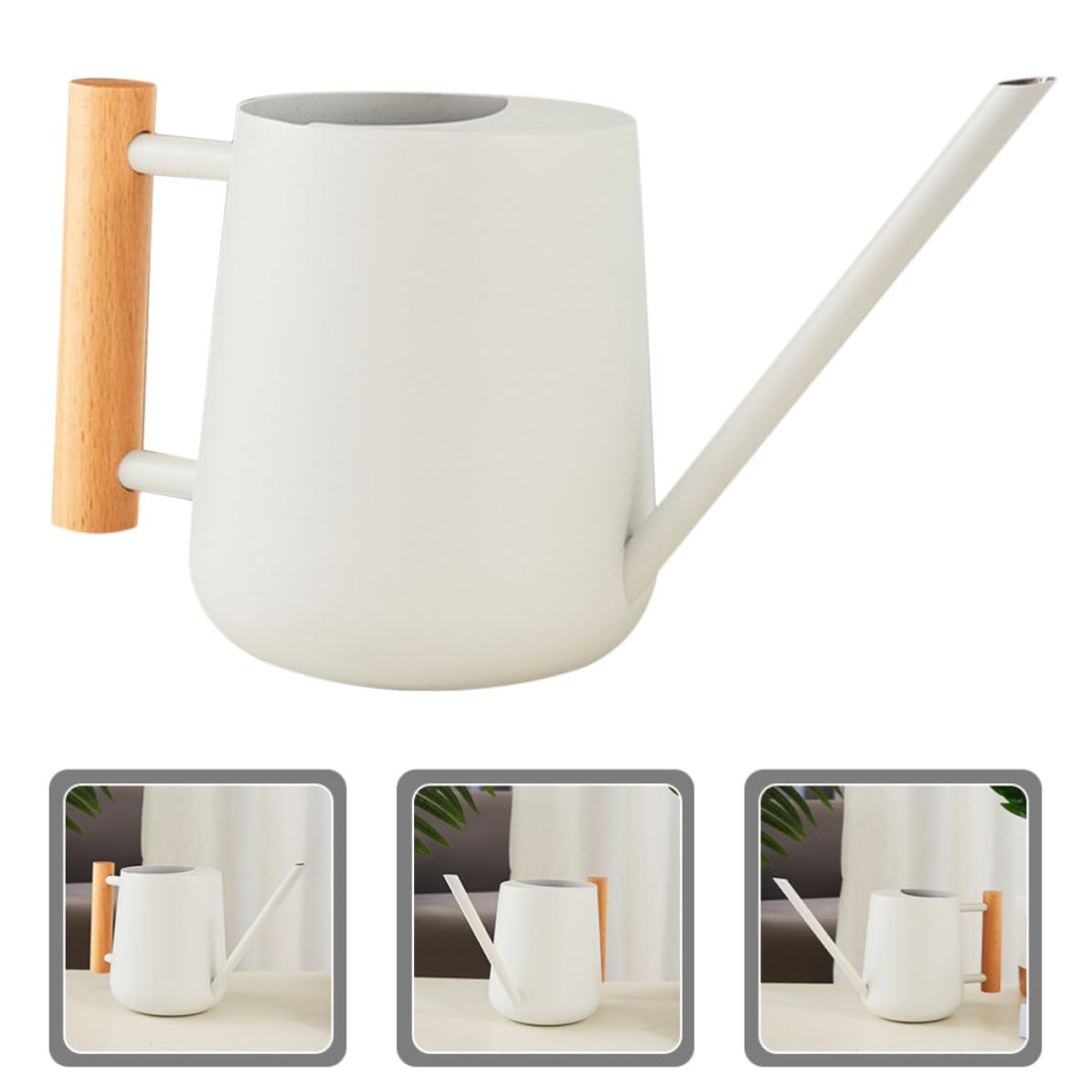 HOMSFOU Regadera Pequeña de Hierro Mango de Madera, Capacidad 900ml, Diseño Fácil de Agarrar y Apertura Amplia para Plantas de Interior y Exterior