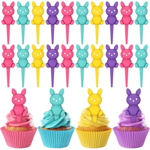 Chengu 48 Pcs Easter Cupcake Toppers Decoration Colorful Plastic Cute Bunny Cupcake Picks Easter Day Rabbit Party Birthday Cake Dessert Decor for Spring Birthday Party Cake Decorations Supplies