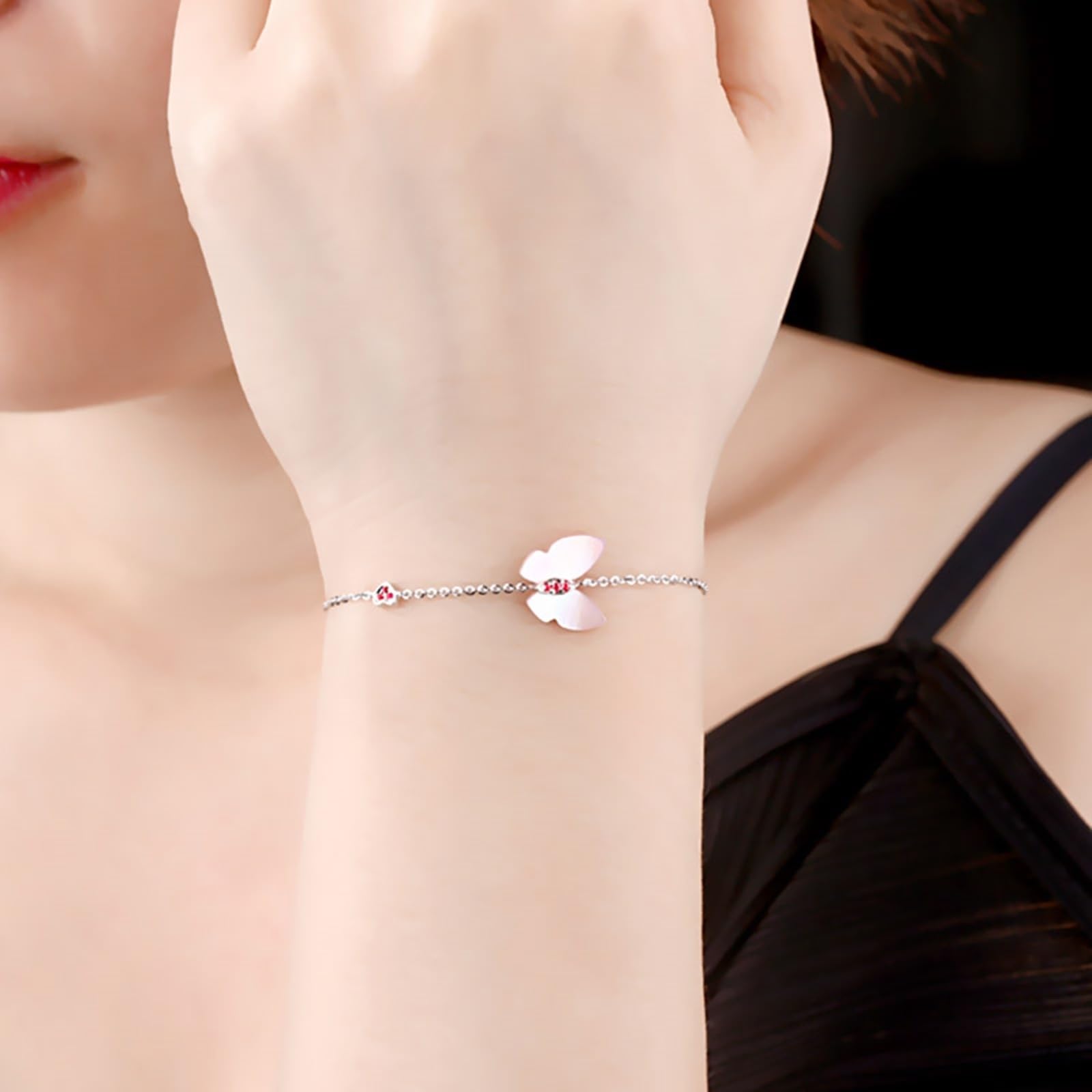 Bracciale Donna Oro Bianco 750/585/375 Vero, Bracciale con Rubino Sintetico 16-18 cm Estensione 4 cm, Braccialetti Sposa Matrimonio