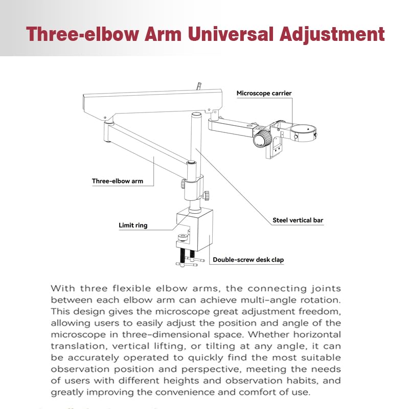 Image of Jewelry Microscope, 7X-45X Binocular Stereo Microscope with 900mm 3-Elbow Boom Stand & 56-LED Ring Light, for Jewelry Making, Repair, Gem Setting, Engraving, Inspection | Model HH-MH01 A