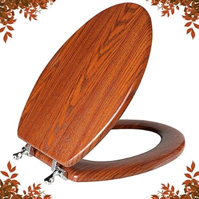 Elongated Toilet Seat Molded Wood Toilet Seat with Zinc Alloy Hinges, Easy to Install also Easy to Clean, Anti-pinch Wooden Toilet Seat by Angol Shiold (Elongated, Brownish Yellow)