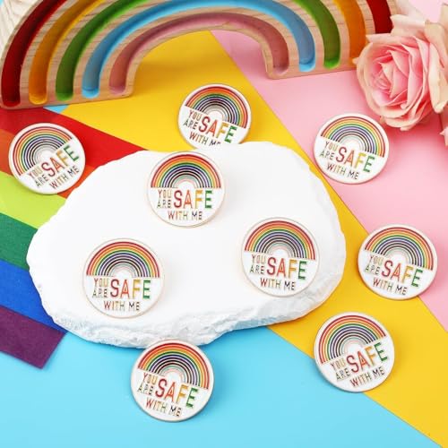 Image of SANNIX 60Pcs You are Safe with Me Pin, Rainbow Enamel Lapel Pins Gay Pride Pin Brooches LGBTQ Supports Badges for Pride Month Clothing Bag Hat Accessories