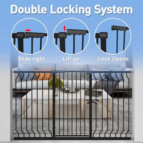 WAOWAO-Extra-Tall-4055-Baby-Gate-7677-8543-Wide-Pressure-Mounted-Walk-Through-Swing-Auto-Close-Safety-Black-Metal-Toddler-Child-Dog-Pet-for-Indoor-StairsDoorwaysKitche