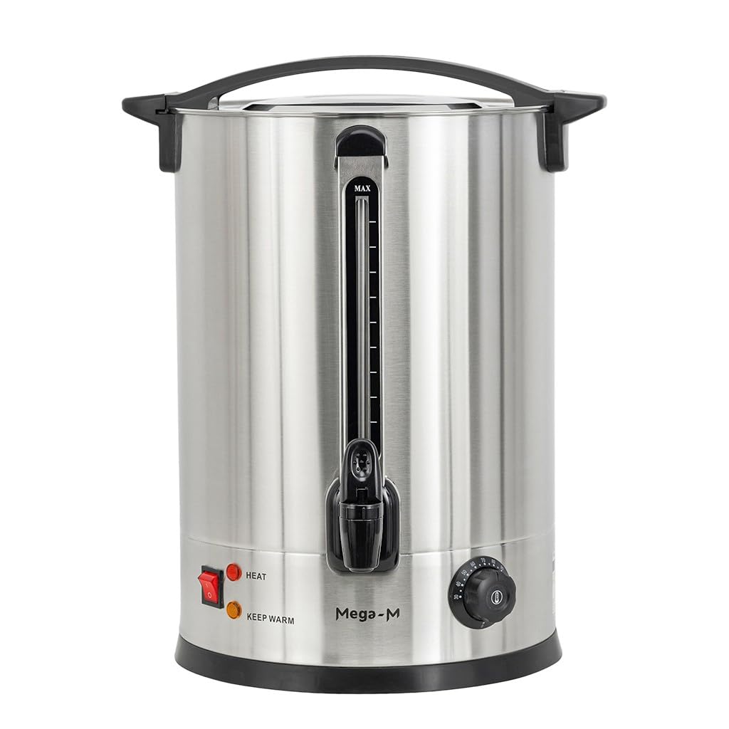 Mega-M Warnik do wody 24,5 l 2800 W inox z kranikiem 230 V | Regulacja temperatury, Keep Warm, wskaźnik poziomu wody, stal inox, kranik, do gastronomii