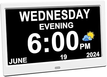 AINFTIME DST Clock with Day and Date for Elderly-3 Display Digital Calendar Alarm Day Dementia Alzheimers Clock with Extra Large Display (10.1 Inch White)