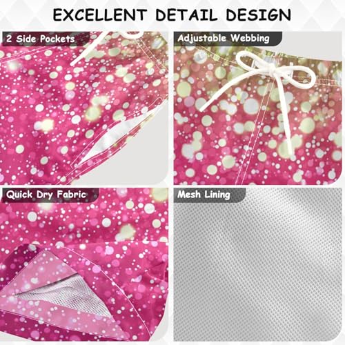 Pigsaly Boys Swim Trunks Bright Pink Green Gradient Flash Glitter Boys Board Shorts Swimsuit Swimwear Summer Bathing Suit S3