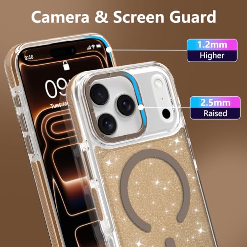Image of Magnetic Case for iPhone 17 Pro [Compatible with Magsafe] [Bling Glitter Fluorescent Design] [1 Screen Protector] Slim Translucent Matte Case for iPhone 17 Pro 6.3 inch 2025, Desert