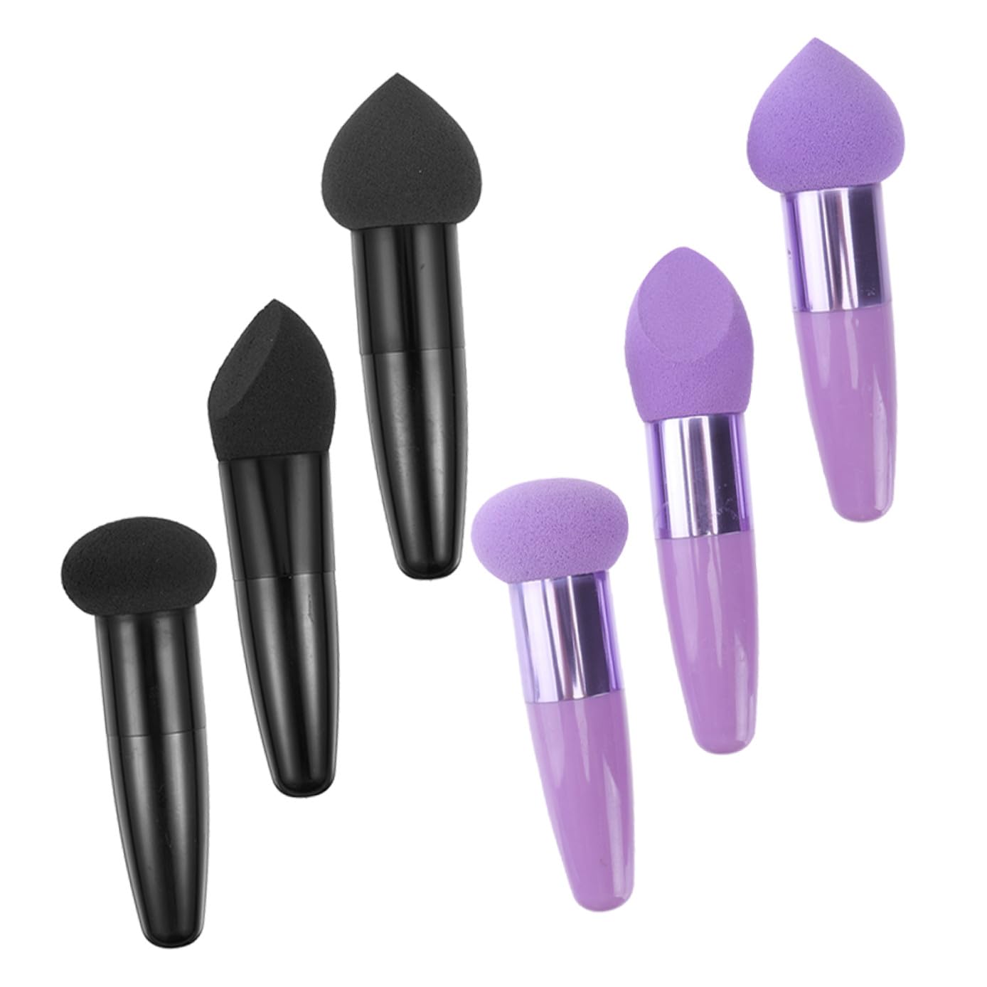 NUOBESTY 6 Esponjas de Maquillaje Portátiles Mango, Lápices de Maquillaje para Húmedo y Seco, Látex, 6 Piezas, Color Negro y Púrpura