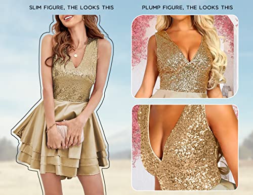 Image of Lrady Women's Sequin Glitter V Neck Skater Mini Club Cocktail Party Swing Dress