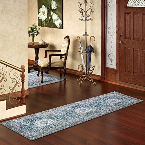 Decomall Runner Rug For Hallway Kitchen, Washable Long Rugs Green Multi, Bohemian Vintage Foldable Carpet For Entryway Entrance, 2'6"X9' #TOP2