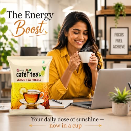 Image of Cafe N Tea Instant Lemon Tea Premix 1Kg | Refreshing Lemon Flavour Tea Powder | Just Add Hot or Cold Water | 100 Cups | Office, Home, Vending Use | Quick Energy Drink