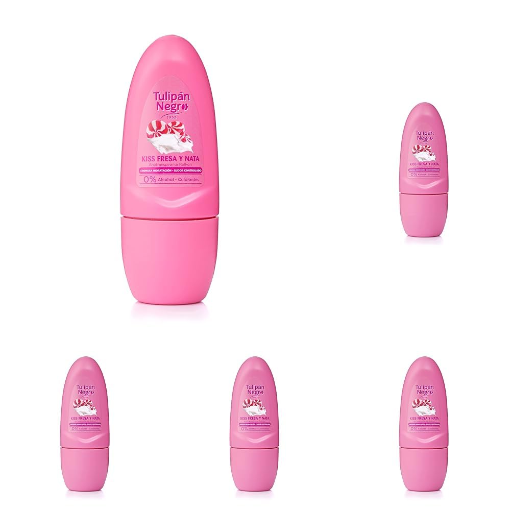 Tulpe, Schwarz, Anti-Transpirant Roll-on, Erdbeere und Sahne, 50 ml, 0% Alkohol und Farbstoffe, kontrolliert Schweiß (Packung mit 5)
