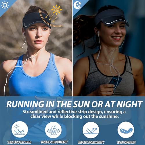 Image of Sukeen Sports Sun Visor for Men Women, Lightweight Adjustable Visor Hat, Reflective Running Tennis Golf Visor, Sunglass Slots