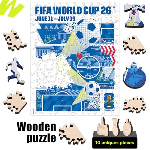 Image of FIFA World Cup 2026 City Puzzle Philadelphia Poster - Wooden Puzzle for Adult, 200 Pieces Unique Shape Puzzle, 5MM Thick, Creative Collectible Gift for Fans, Officially Licensed Product, 9.3x11.8''