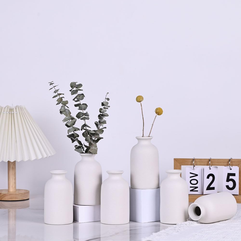 Set di 6 mini vasi bianchi in ceramica bianca per fiori, vaso moderno per la decorazione della tavola, piccolo vaso bohémien per la decorazione della casa, centrotavola sfusi per matrimoni, casa